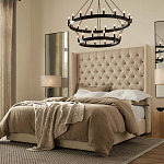 Кровать двуспальная бежевая с основанием из массива дерева с мягким изголовьем Flax Beds варинант исполнения - 3 | Loft Concept в Санкт-петербурге