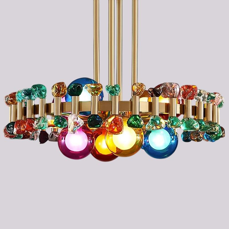 Люстра круглая золотистая с цветными плафонами Colorful Ball Candy Crystal Золотой Мульти Люстра круглая золотистая с цветными плафонами Colorful Ball Candy Crystal Золотой Мульти в Санкт-петербурге | Loft Concept
