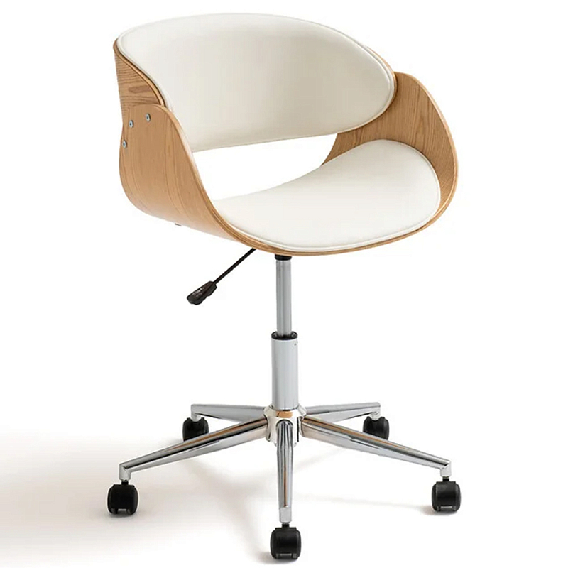 Вращающееся офисное кресло на колёсах Delwyn Chair White Белый Бежевый Хром Черный в Санкт-петербурге | Loft Concept 