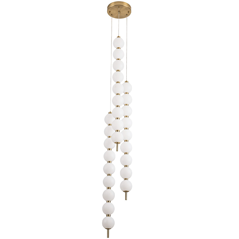 Подвесной светильник с плафонами в виде шаров из акрила Pearls Suspension Brass Cascade Hanging Lamp Белый Латунь в Санкт-петербурге | Loft Concept 