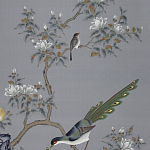 Обои ручная роспись Japanese Garden Original colourway on Gun Metal dyed silk варинант исполнения - 1 | Loft Concept в Санкт-петербурге