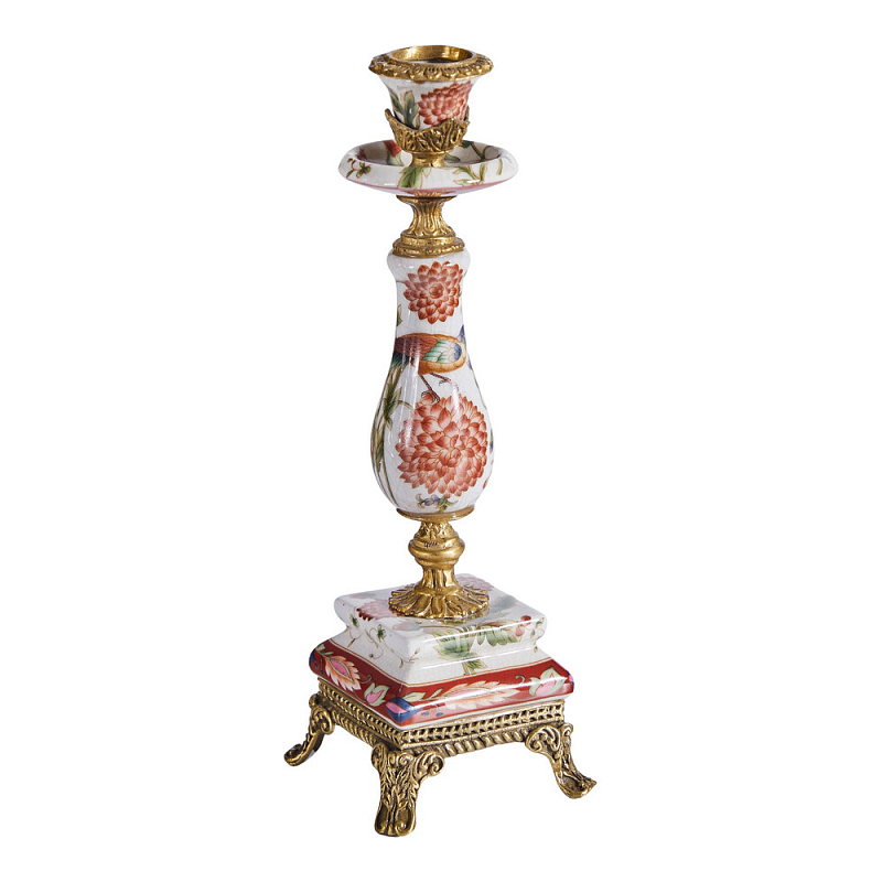 Подсвечник с цветочной росписью из фарфора с бронзовыми элементами Eden Garden Мульти Бронза в Санкт-петербурге | Loft Concept 