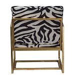 Кресло с металлическим золотистым каркасом и мягкой обивкой с чёрно-белым принтом зебры Wild animals варинант исполнения - 3 | Loft Concept в Санкт-петербурге