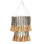 Подвесной светильник двухъярусный с декором из круглых деревянных бусин с кисточками Gray Brown Wooden Beads Chandelier варинант исполнения - 2 | Loft Concept в Санкт-петербурге