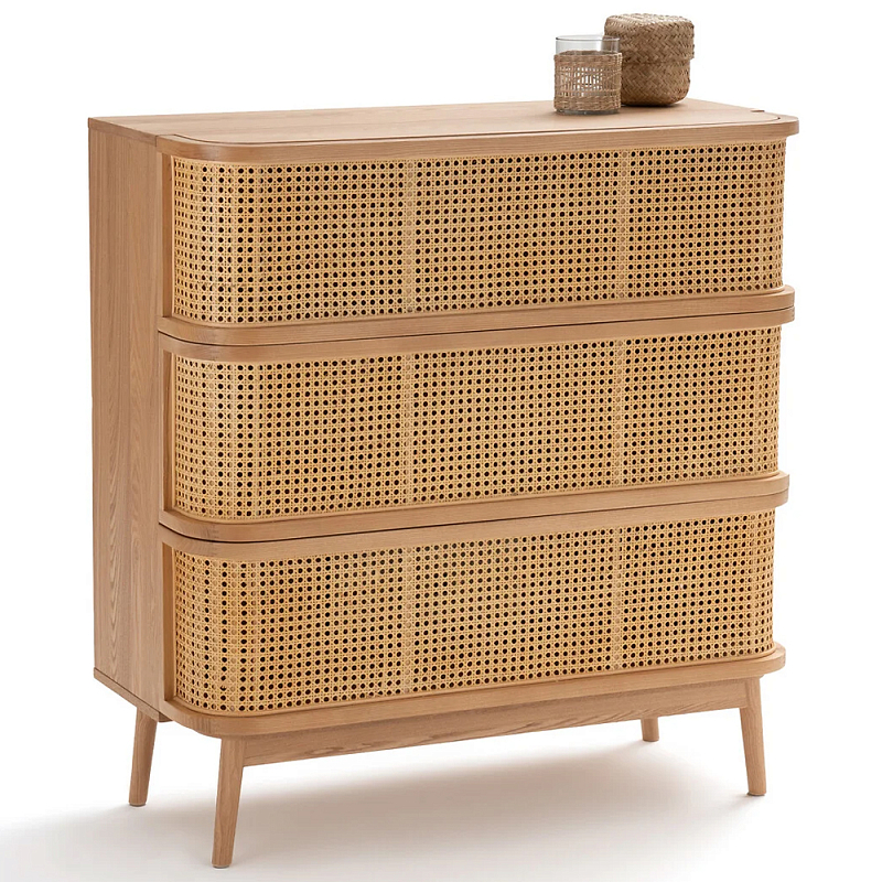 Комод с 3-мя ящиками из плетеного ротанга Ruiz Light Chest of Drawers Древесина в Санкт-петербурге | Loft Concept 