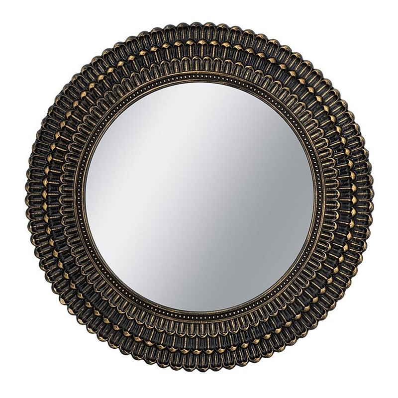Зеркало круглое с текстурированным дизайном рамы Helios Винтажное Темное Золото  Черный в Санкт-петербурге | Loft Concept 