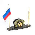Визитница настольная с гербом и флагом России из природного камня змеевик Successful Leader варинант исполнения - 2 | Loft Concept в Санкт-петербурге