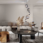 Люстра каскадная с 5-ю круглыми стеклянными плафонами дымчатого цвета и черными деталями Orbit Serenade варинант исполнения - 4 | Loft Concept в Санкт-петербурге