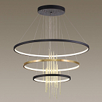 Люстра подвесная с 3-мя круглыми подвесами в черном и золотистом цвете и вертикальными подвесками Ring Horizontal варинант исполнения - 4 | Loft Concept в Санкт-петербурге