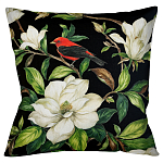 Декоративная подушка чёрная с изображением птицы в саду Blooming Red Birds варинант исполнения - 1 | Loft Concept в Санкт-петербурге