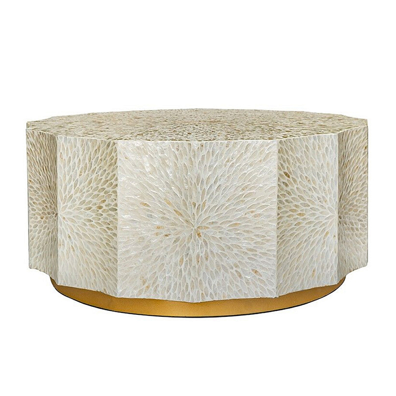 Стол кофейный с отделкой раковинами устриц Coastal Charm Бежевый в Санкт-петербурге | Loft Concept 