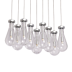 Люстра с 9-ю прозрачными плафонами из стекла в форме капли на прямоугольном потолочном основании цвета хром Lucid Rain  варинант исполнения - 1 | Loft Concept в Санкт-петербурге