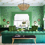 Обои ручная роспись Silk Tree Colourway SC-92 on Emerald Green dyed silk варинант исполнения - 1 | Loft Concept в Санкт-петербурге