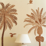 Обои с вышивкой ручной работы Deco Palms Raffia on linen варинант исполнения - 1 | Loft Concept в Санкт-петербурге