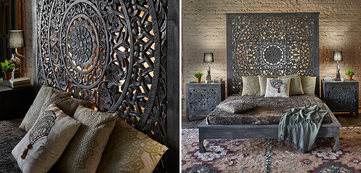 Кровать Indian Antique White Furniture Sarita Bed серый Кровать Indian Antique White Furniture Sarita Bed серый - Loft-Concept в Санкт-петербурге