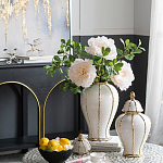 Ваза белая с крышкой и золотистыми вертикальными полосками Chinoiserie Ceramics варинант исполнения - 2 | Loft Concept в Санкт-петербурге