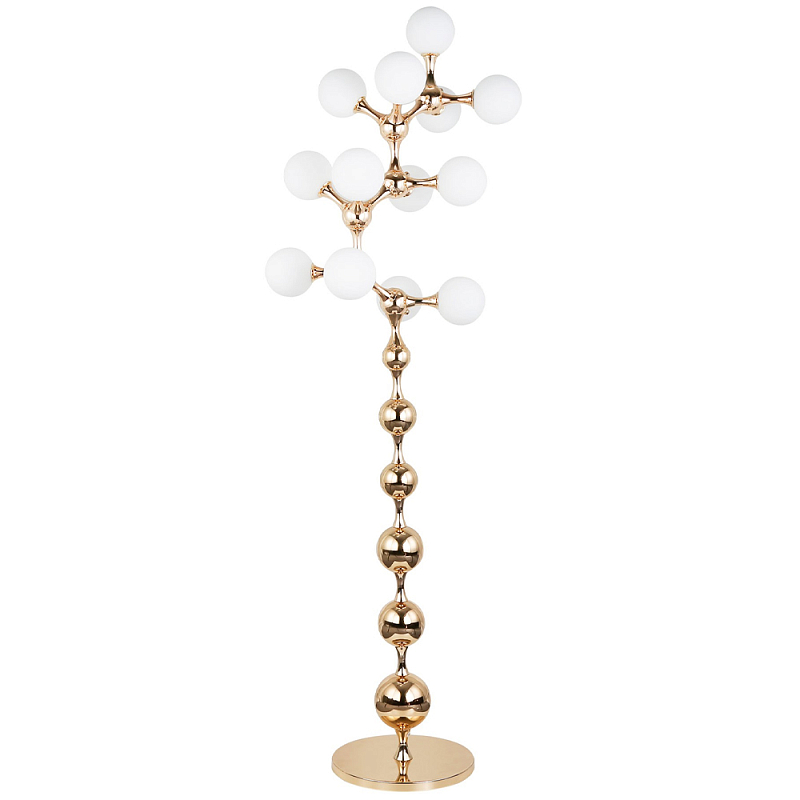 Торшер с плафонами из стеклянных шаров Pearls Suspension Gold Floor Lamp Белое матовое стекло Глянцевое золото в Санкт-петербурге | Loft Concept 