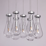 Люстра с 7-ю прозрачными плафонами из стекла в форме капли на круглом потолочном основании цвета хром Lucid Rain  варинант исполнения - 4 | Loft Concept в Санкт-петербурге