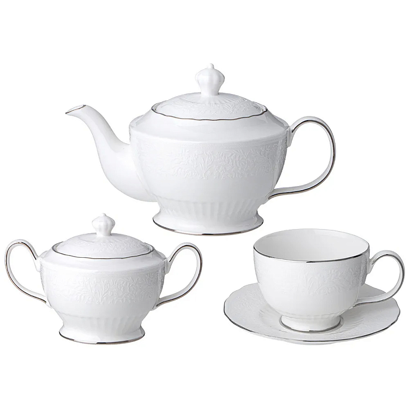 Чайный сервиз белый из фарфора на 6 персон 14 предметов Garden Whisper Porcelain Set  Белый в Санкт-петербурге | Loft Concept 