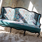 Трехместный диван из натурального бука бирюзовый с изображением птиц и цветов Turquoise Chinoiserie Garden Sofa варинант исполнения - 11 | Loft Concept в Санкт-петербурге