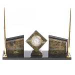 Настольный канцелярский набор из змеевика и офиокальцита с визитницами и часами Successful Leader варинант исполнения - 1 | Loft Concept в Санкт-петербурге