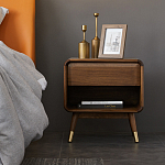 Прикроватная деревянная тумба с ящиком и нишей для хранения Moon Walnut Furniture варинант исполнения - 1 | Loft Concept в Санкт-петербурге