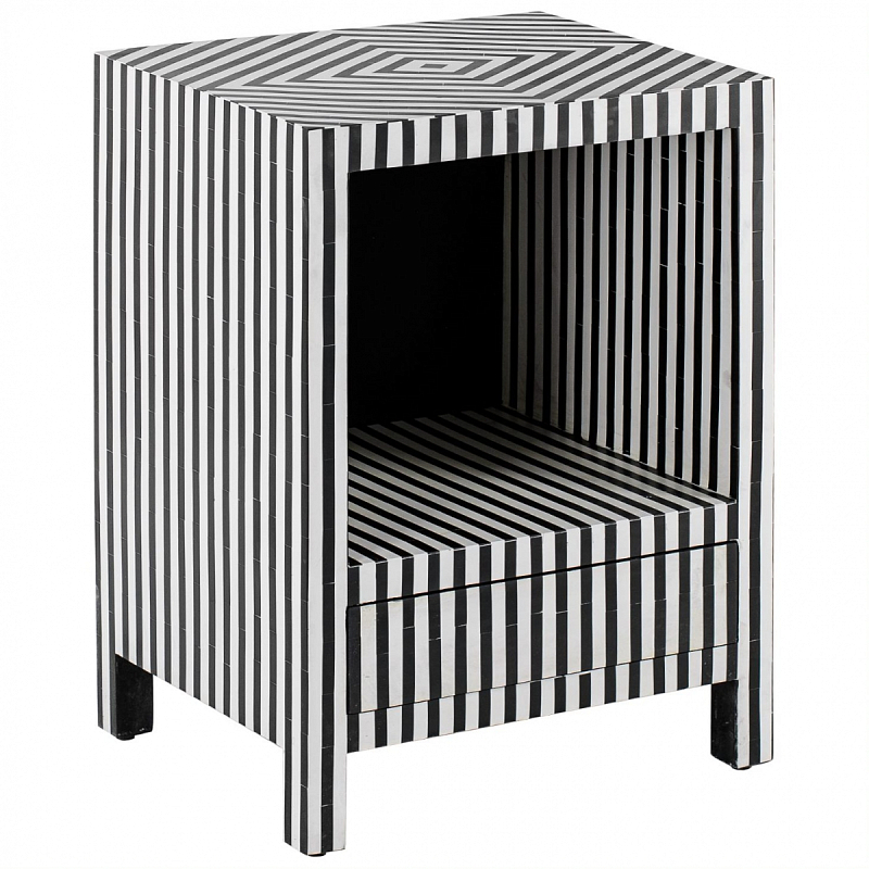 Тумбочка Black&white large storage Indian Bone Inlay nightstand Черно-белый в Санкт-петербурге | Loft Concept 