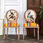 Стул бежевый в разноцветную полоску из натурального бука с изображением птиц и цветов Blooming Red Blue Birds Colorful Stripes Chair варинант исполнения - 4 | Loft Concept в Санкт-петербурге