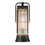 Настенный фонарь цилиндрической формы с рифленым стеклом в золотом каркасе на черном прямоугольном основании Eurofase варинант исполнения - 2 | Loft Concept в Санкт-петербурге