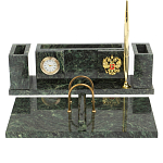 Настольный письменный набор из змеевика с подставкой под календарь и часами Successful Leader варинант исполнения - 1 | Loft Concept в Санкт-петербурге