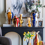 Ваза с крышкой и мазками синего и золого цвета на белом фоне Chinoiserie Ceramics варинант исполнения - 6 | Loft Concept в Санкт-петербурге