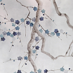 Обои ручная роспись Plum Blossom Inky Hokusai on Sterling Silver gilded silk варинант исполнения - 2 | Loft Concept в Санкт-петербурге
