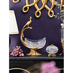 Чаша из прозрачного стекла на бронзовой подставке в виде павлина с рельефным хвостом Eden Garden варинант исполнения - 3 | Loft Concept в Санкт-петербурге