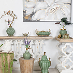 Кувшин зеленого цвета из фарфора с бронзовой крышкой и изогнутой ручкой Eden Garden porcelain and bronze варинант исполнения - 3 | Loft Concept в Санкт-петербурге