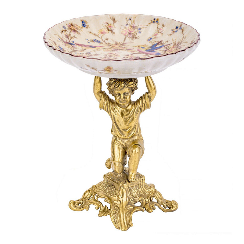 Чаша с цветочным орнаментом на ножке в виде бронзового ангела Eden Garden Мульти Бронза в Санкт-петербурге | Loft Concept 