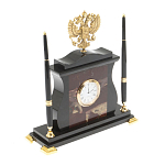 Часы настольные с Гербом России и 2-мя шариковыми ручками в комплекте Stone Clock варинант исполнения - 6 | Loft Concept в Санкт-петербурге