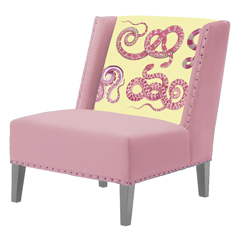 FUN Armchair Snakes Pink-Yellow  Дизайнерское кресло с цветным принтом  Розовый пастельный Желтый в Санкт-петербурге | Loft Concept 