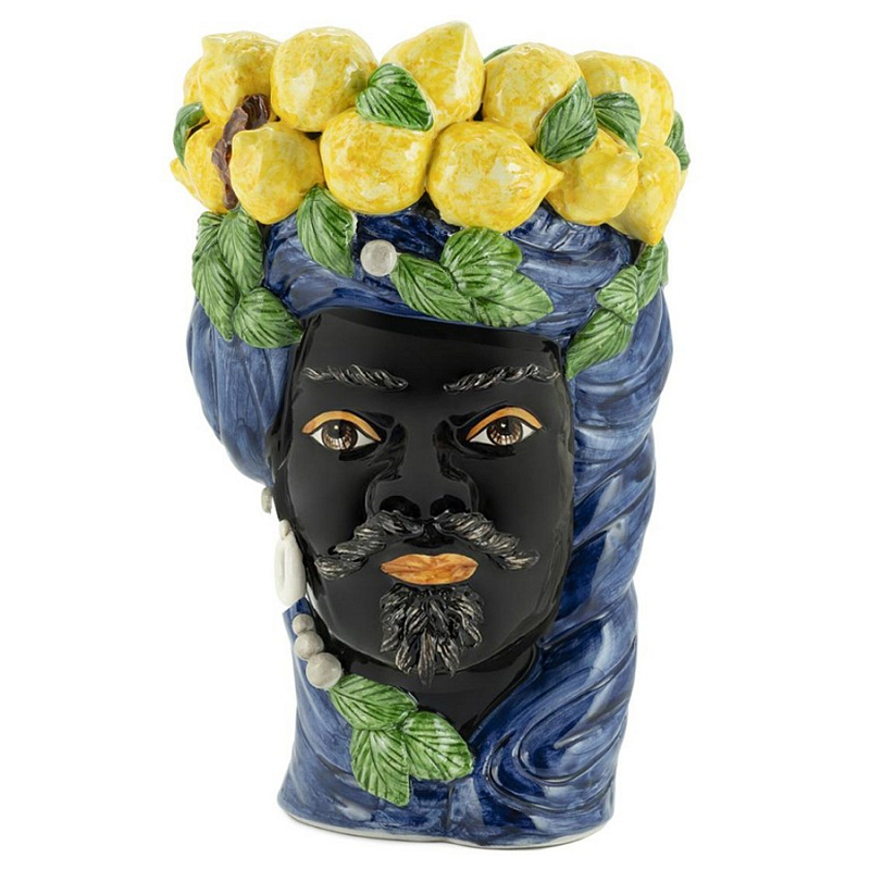 Ваза Vase Lemon Head Man Blue Big Черный Желтый Зеленый Темно-синий в Санкт-петербурге | Loft Concept 