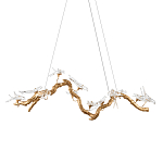 Люстра подвесная линейная с прозрачными стеклянными птичками на ветвях Serip Voa варинант исполнения - 1 | Loft Concept в Санкт-петербурге