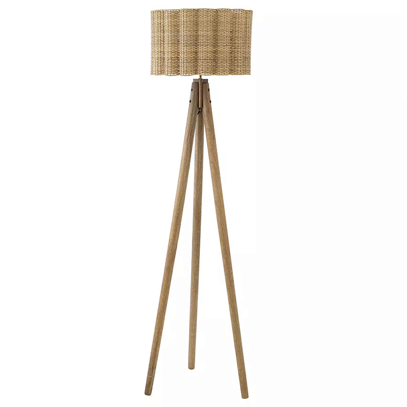 Торшер с плетеным абажуром на основании в виде треноги Lamp with Wicker Lampshade Бежевый в Санкт-петербурге | Loft Concept 