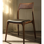 Стул деревянный с мягким сиденьем из черной натуральной кожи Moon Walnut Furniture варинант исполнения - 11 | Loft Concept в Санкт-петербурге