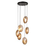 Люстра каскадная с 6-ю стеклянными круглыми плафонами янтарного цвета Savio Glass Disc Light варинант исполнения - 1 | Loft Concept в Санкт-петербурге