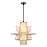 Подвесной светильник фигурный из деревянных прутьев с плафоном из натуральной ткани Light Inside the Cell варинант исполнения - 1 | Loft Concept в Санкт-петербурге