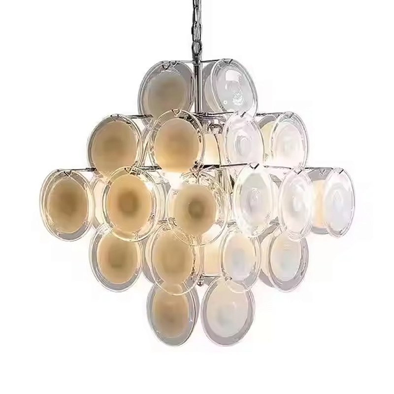 Люстра с каскадом из круглых декоративных элементов White Clear Glass Chandelier Белый Хром Прозрачный Люстра с каскадом из круглых декоративных элементов White Clear Glass Chandelier Белый Хром Прозрачный в Санкт-петербурге | Loft Concept