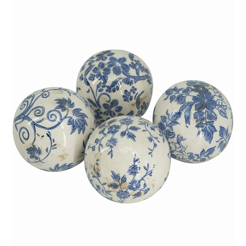 Набор керамических шаров с синей росписью Oriental Blue & White Ornament Vases Белый Синий Набор керамических шаров с синей росписью Oriental Blue & White Ornament Vases Белый Синий в Санкт-петербурге | Loft Concept