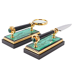 Настольный письменный набор из малахита и долерита с декором в виде герба России Leader Organizer варинант исполнения - 5 | Loft Concept в Санкт-петербурге