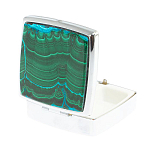 Таблетница карманная квадратная с 2-мя отделениями с зеркалом и накладкой из натуральных камней Малахит Хризоколла Silver Stone Pillboxes варинант исполнения - 2 | Loft Concept в Санкт-петербурге