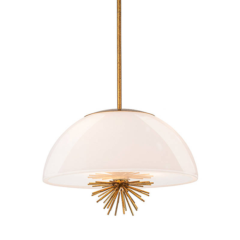 Подвесной светильник золотого цвета с полусферическим опаловым плафоном и декоративным элементом Elstead Lighting Молочный Золотой в Санкт-петербурге | Loft Concept 