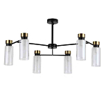 Люстра потолочная с 6-ю цилиндрическими плафонами из стекла и черным каркасом Noir Poise варинант исполнения - 1 | Loft Concept в Санкт-петербурге