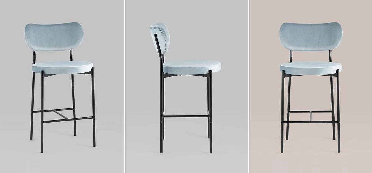 Барный Стул Alfie Chair Черные ножки Голубой Велюр Барный Стул Alfie Chair Черные ножки Голубой Велюр - Loft-Concept в Санкт-петербурге